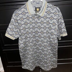 PLATINI Aztec Print Polo 100% Cotton Shirt Size XL Green/Gold/Blue
